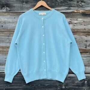Vintage King Deer Pure Cashmere Pastel Blue Button Down Sweater Size 1X